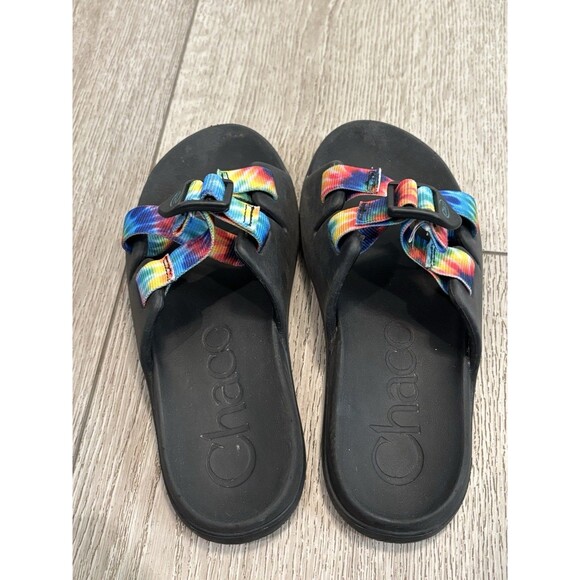 Chaco Chillos Slides / Slip On Sandals Tie Dye Straps Black Youth Size 2 Outdoor - Picture 2 of 5